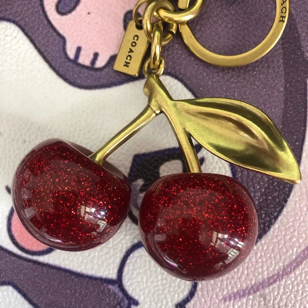 Coach Gold-Tone Red Glitter Cherry Key Charm